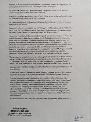[VIDEO] - Goods worth 30 thousand pounds were stolen from us by Amjet Mahmood from Birmingham.  He lies that our products are defective showing deliveries from other companies!  - Polish furniture makers alerted